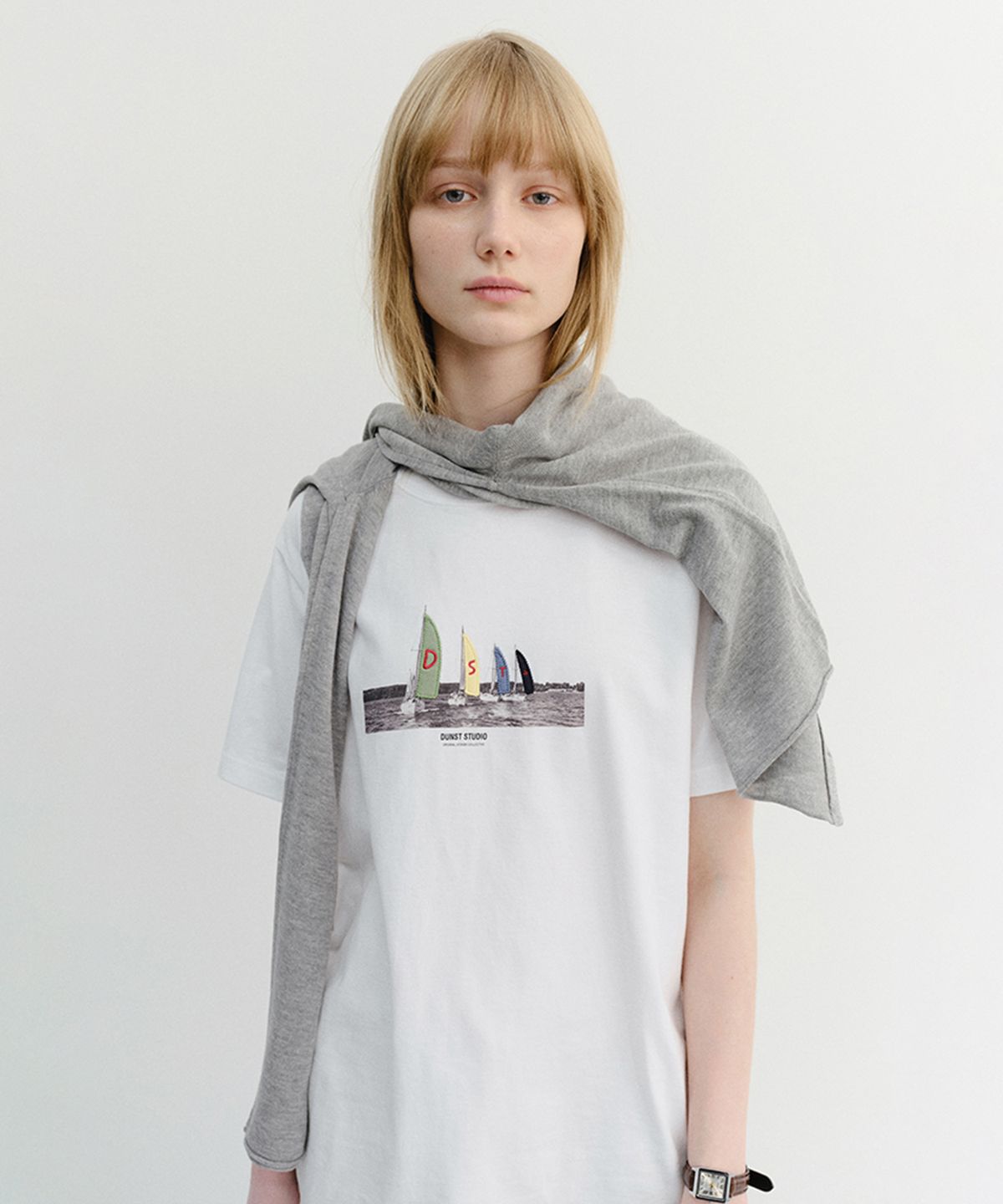 던스트(DUNST) UNISEX APPLIQUE YACHT T-SHIRT_UDTS6B134_OFF WHITE