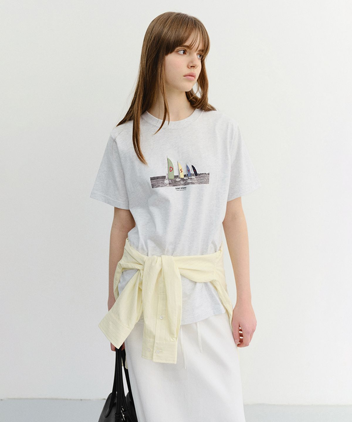던스트(DUNST) UNISEX APPLIQUE YACHT T-SHIRT_UDTS6B134_LIGHT MELANGE GREY