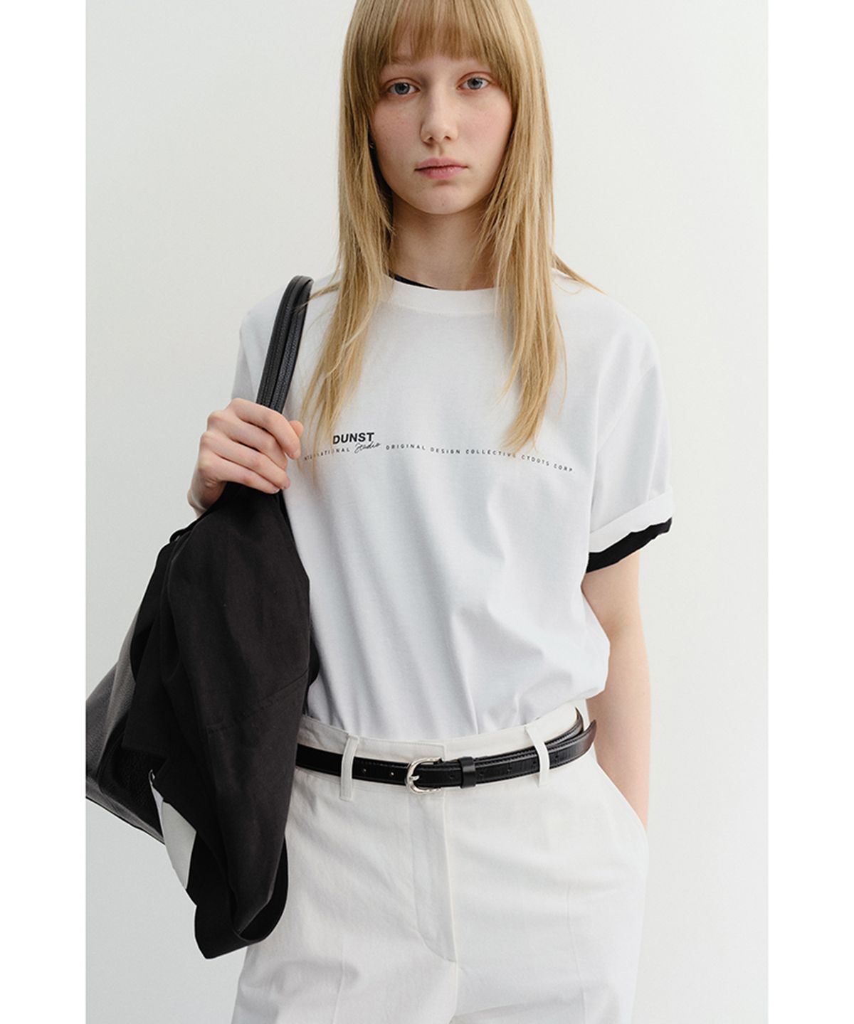 던스트(DUNST) UNISEX MINIMAL LETTERING T-SHIRT_UDTS6B147_OFF WHITE