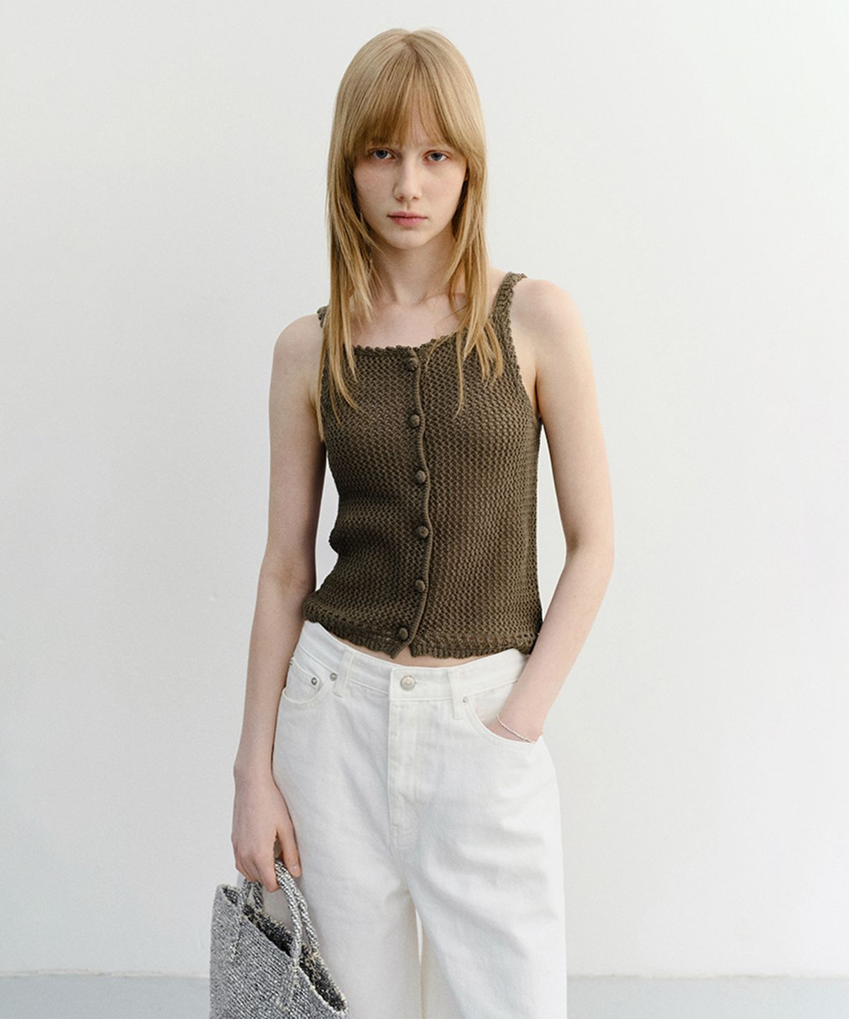 던스트(DUNST) CROCHET BUSTIER KNIT TOP_UDSW6B232_NEUTRAL KHAKI