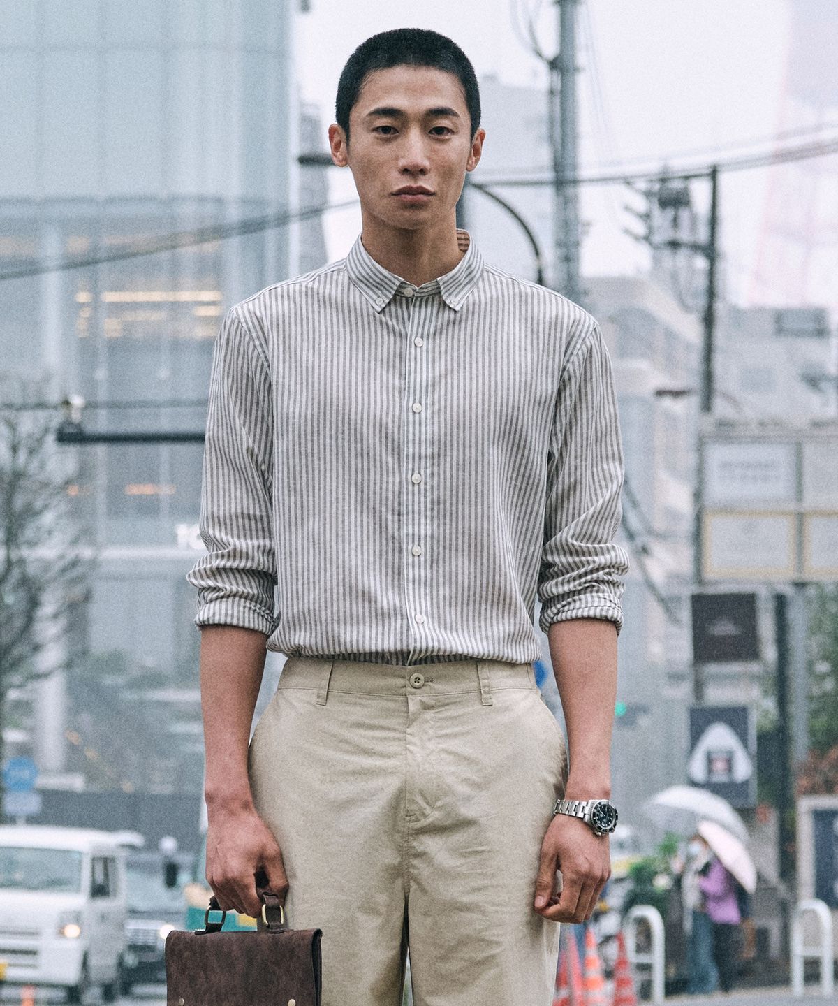 에스티코(STCO) Gentlemens Philosophy [자개단추] 소프트 린넨 셔츠_스트라이프 그레이 (레귤러핏)_JDSXZ52CTG