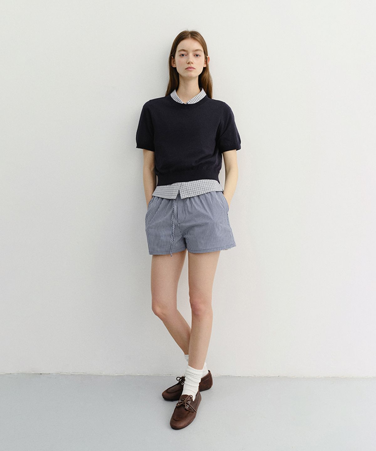던스트(DUNST) PAJAMA MINI SHORTS_UDPA6B248_NAVY CHECK