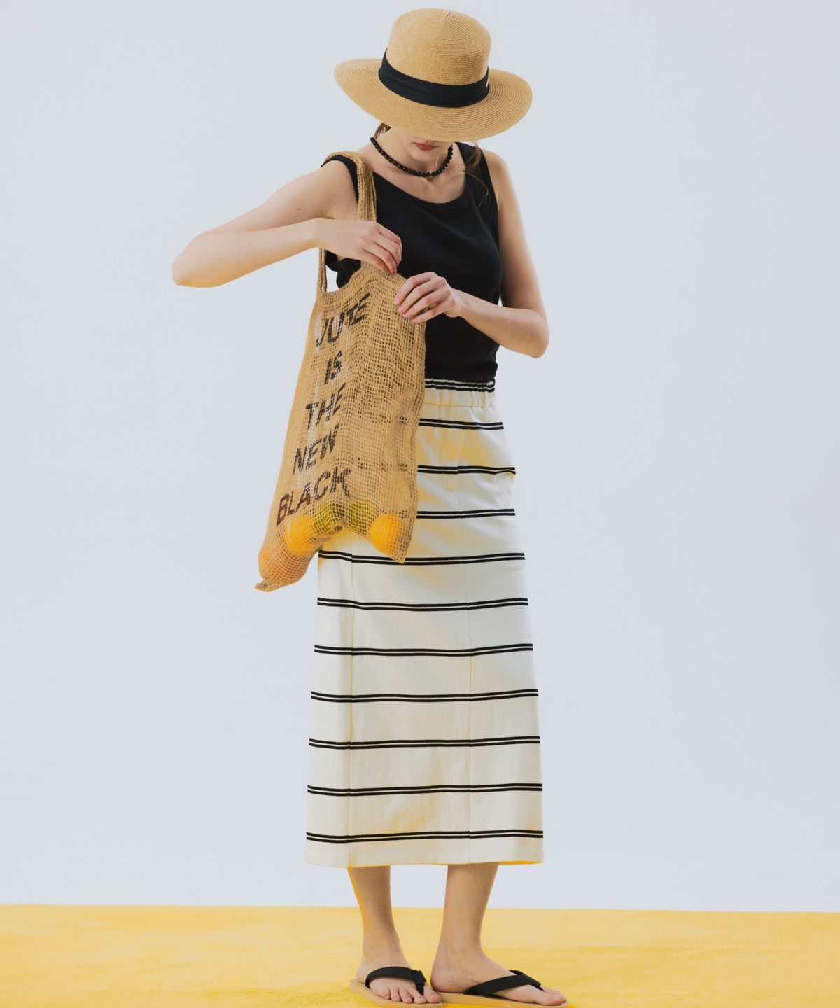 오픈도어스튜디오(OPENDOORSTUDIO) Stripe Cotton Long Skirt Ivory