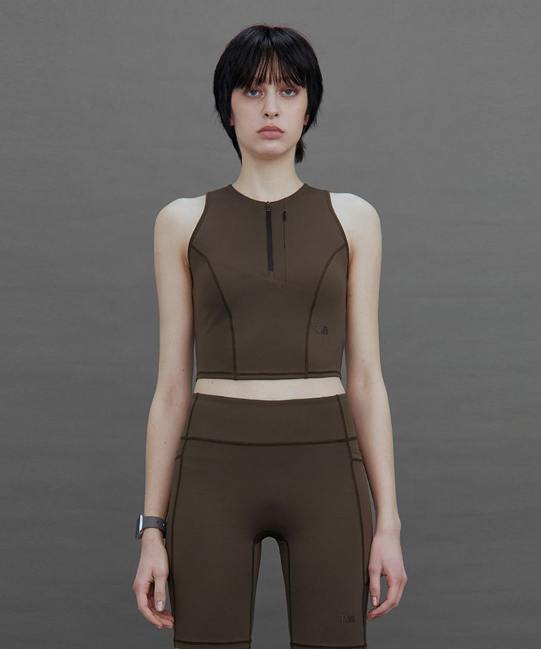 TMB Active Dual-Zip Cropped Tank Top [ Brown ]