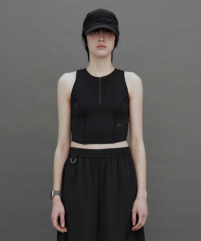 TMB Active Dual-Zip Cropped Tank Top [ Black ]
