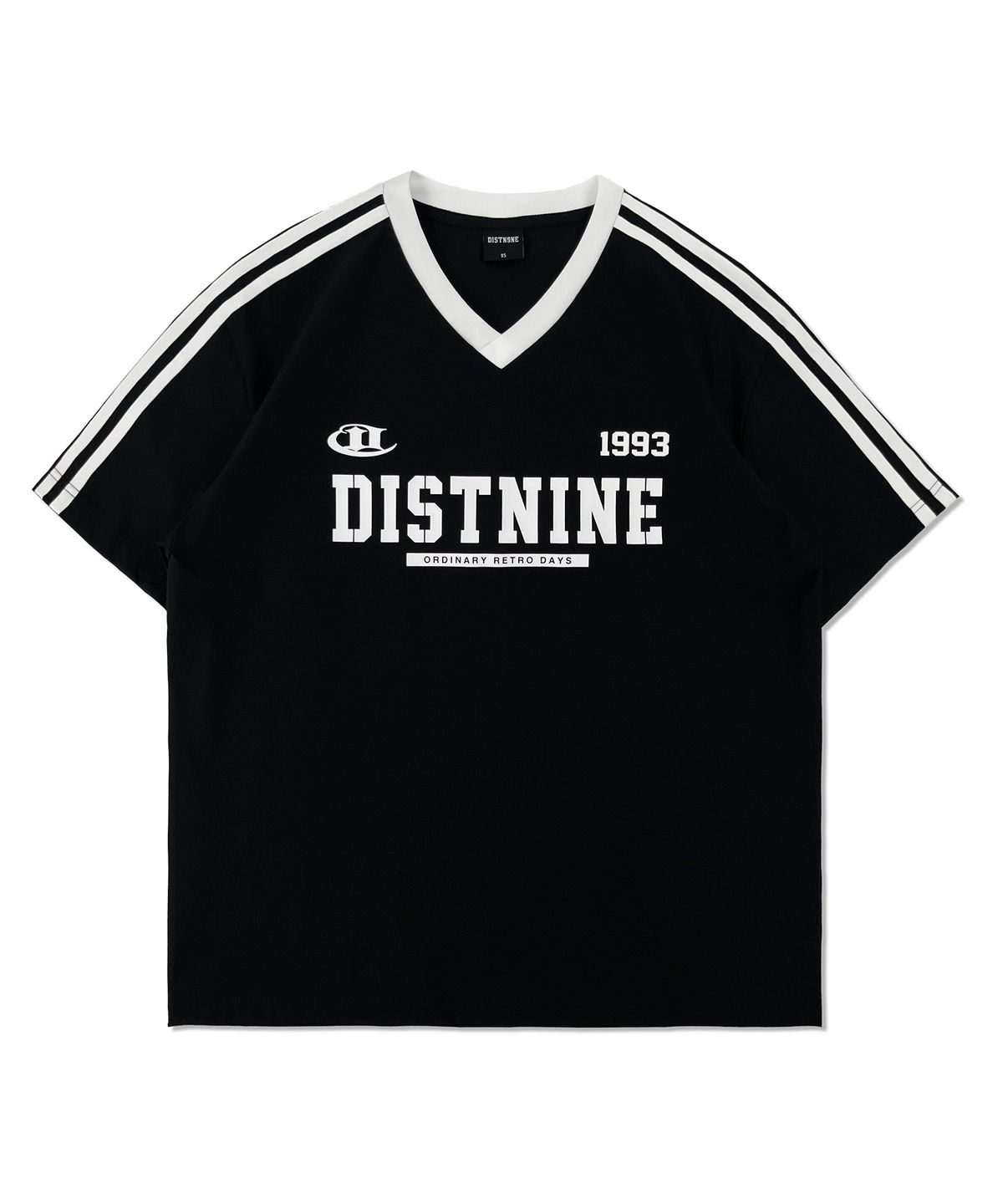 디스트나인(DISTN9NE) 스포티 배색 브이넥 반팔티 LQ2TU268_BLACK