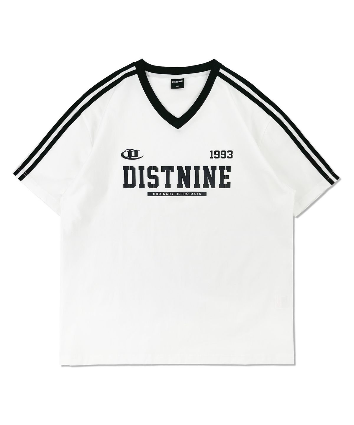 디스트나인(DISTN9NE) 스포티 배색 브이넥 반팔티 LQ2TU268_WHITE