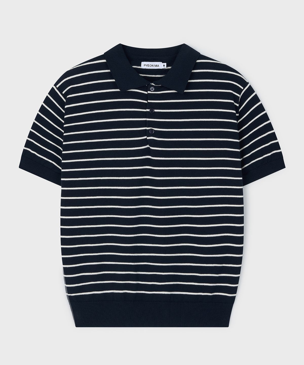 편마(PYEON MA) Stripe Short Sleeve Polo Knit - Navy