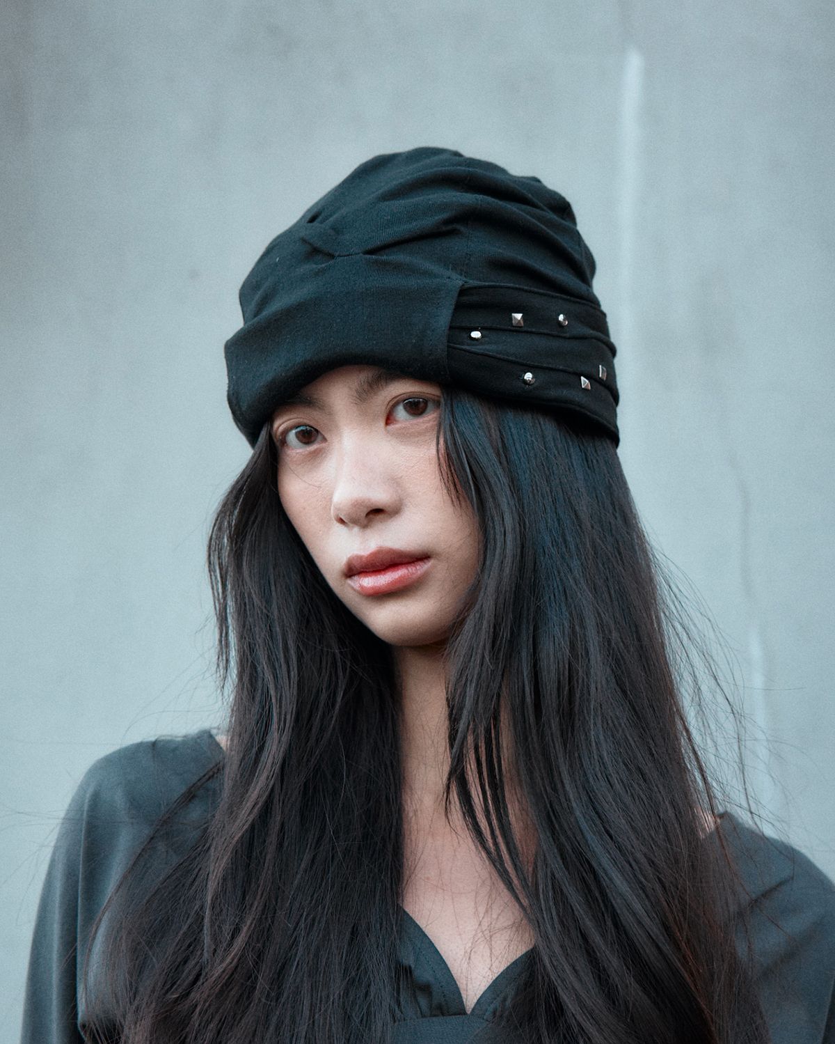 여밈(YEOMIM) [×미세키서울] stud shirring band beanie (black)