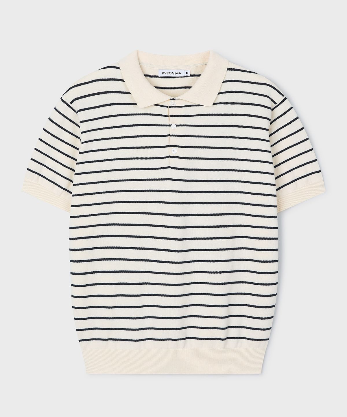 편마(PYEON MA) Stripe Short Sleeve Polo Knit - Ivory