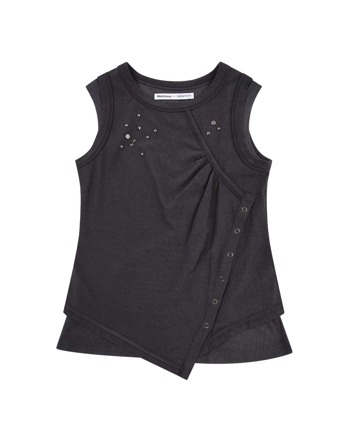 여밈(YEOMIM) [×미세키서울] stud layered sleeveless (charcoal)