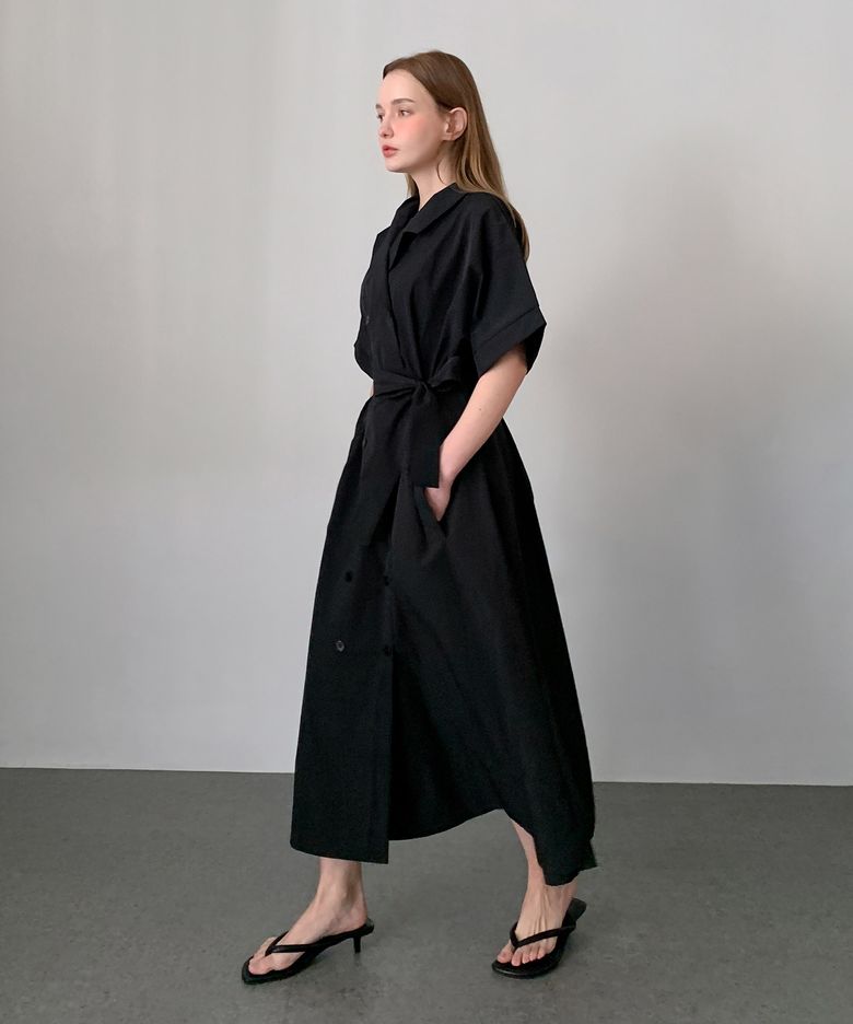 Double-Button Long Dress (2colors)