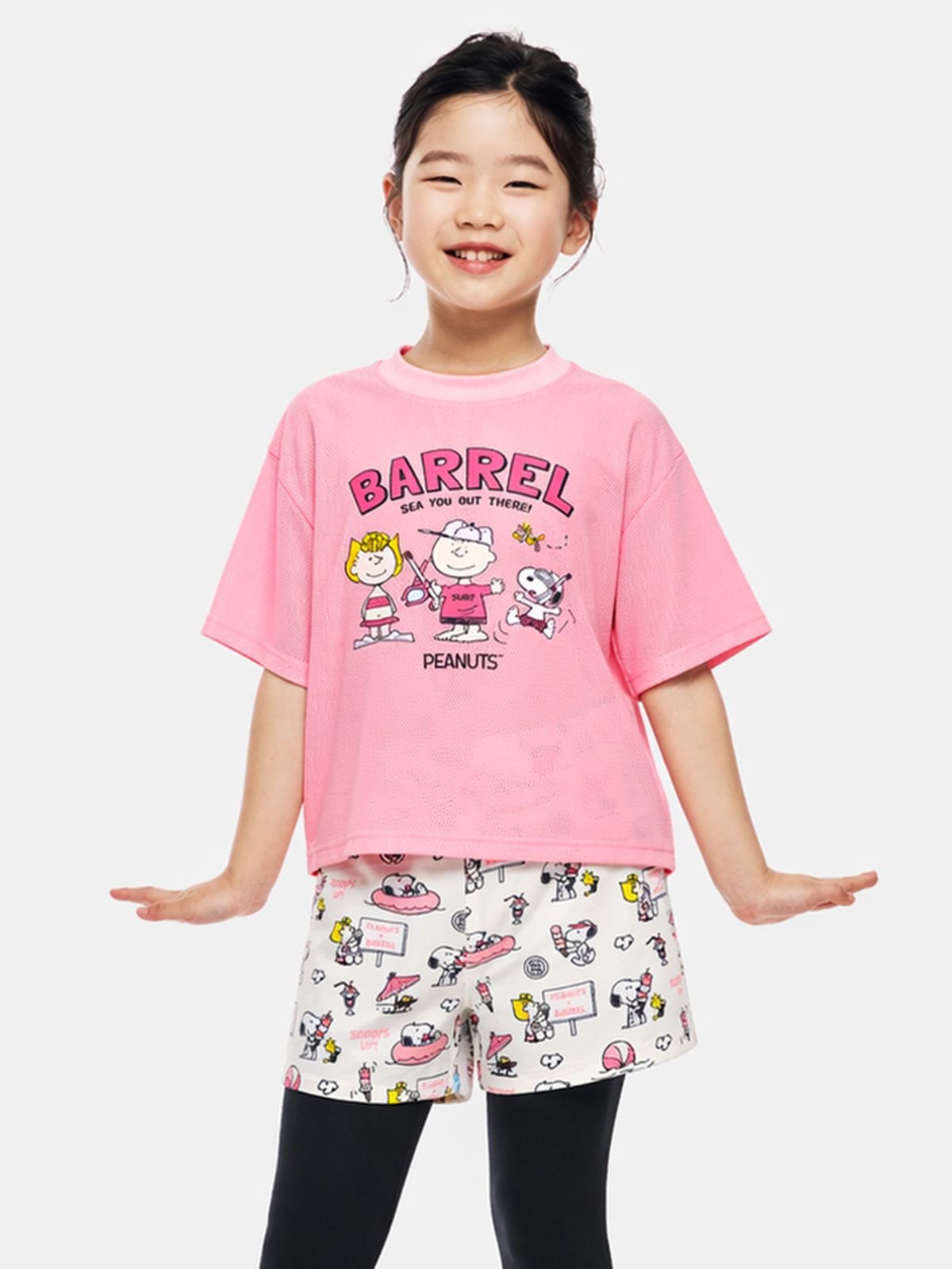 배럴(BARREL) PNTS 키즈 스누피 메쉬 반팔 래쉬가드 로즈핑크 (B6SKWRG351RPK)