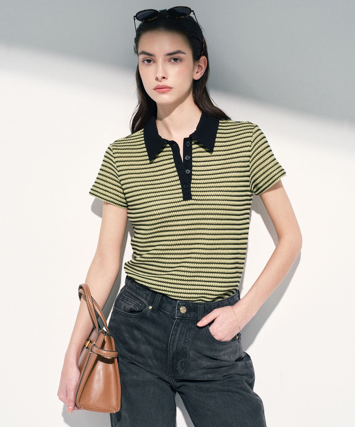 티엔지티 우먼(TNGT WOMAN) W Crochet Striped Polo (Light Green) TNTS6E208E2