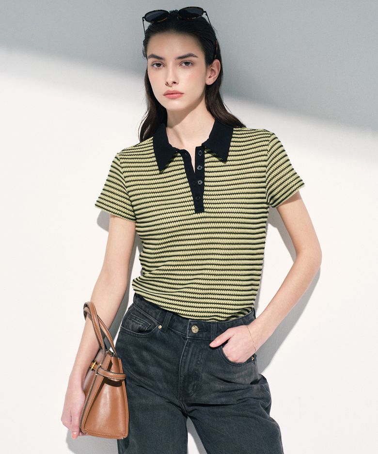 W Crochet Striped Polo (Light Green) TNTS6E208E2