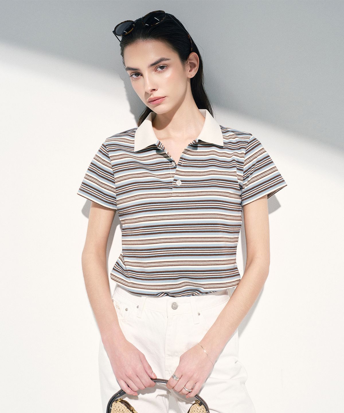 티엔지티 우먼(TNGT WOMAN) W Stripe Polo (Light Blue) TNTS6E207B2