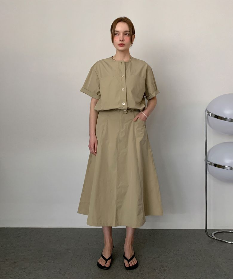 [SET] String Blouse+Flare Midi Skirt Set-up (3colors)