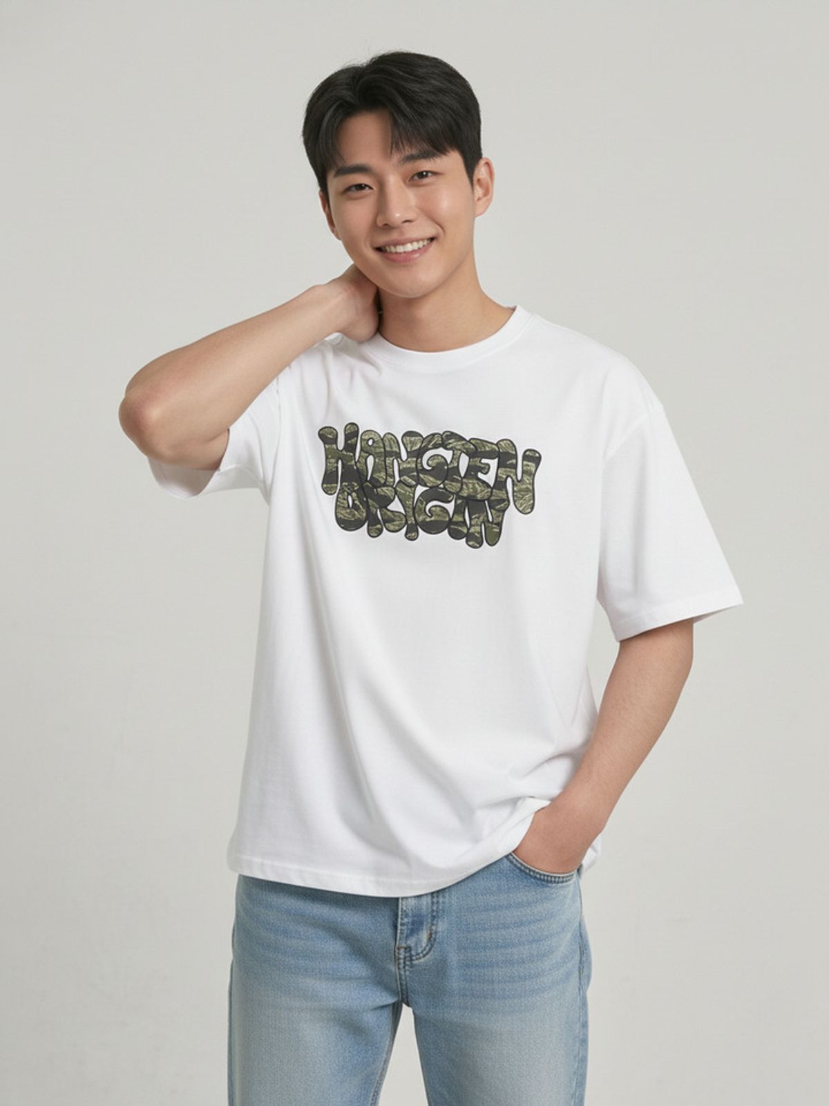 행텐(HANGTEN) 공용 프론트 레터링 그래픽 반팔 티셔츠_001(10570-031-418-31)
