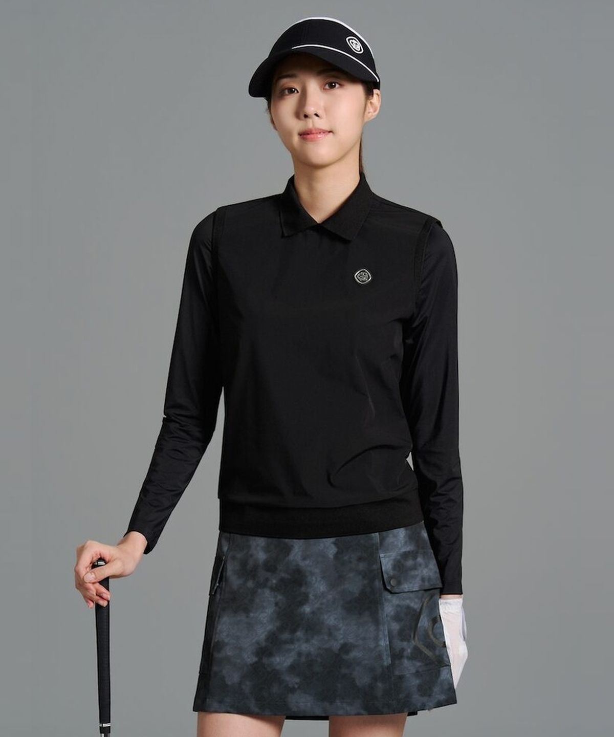 빈폴골프(BEANPOLE GOLF) [B_under] 여성 타공 믹스 AIO 칼라 티셔츠 - 블랙