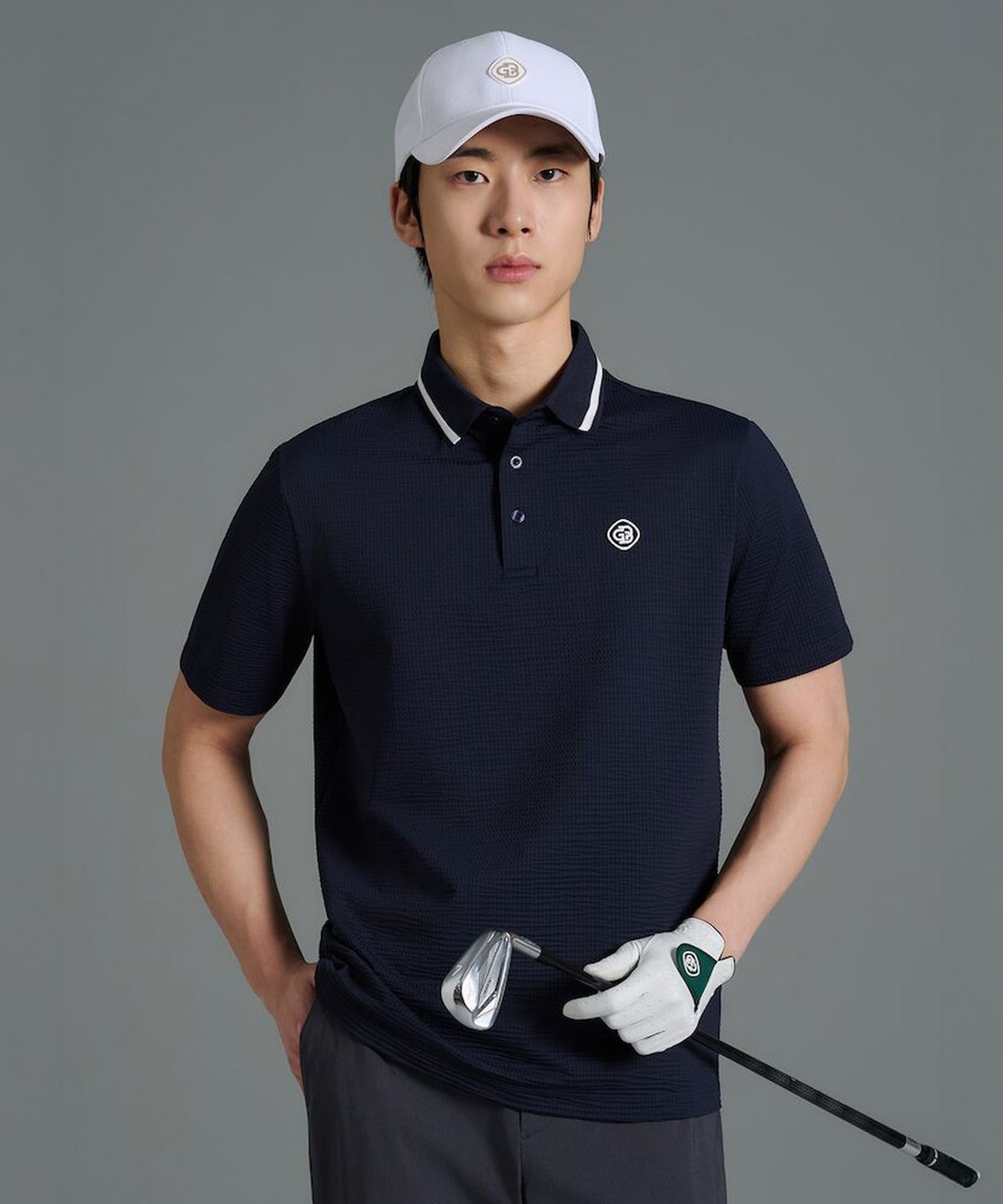 빈폴골프(BEANPOLE GOLF) [HERITAGE] 남성 시어서커 반소매 티셔츠 - 네이비