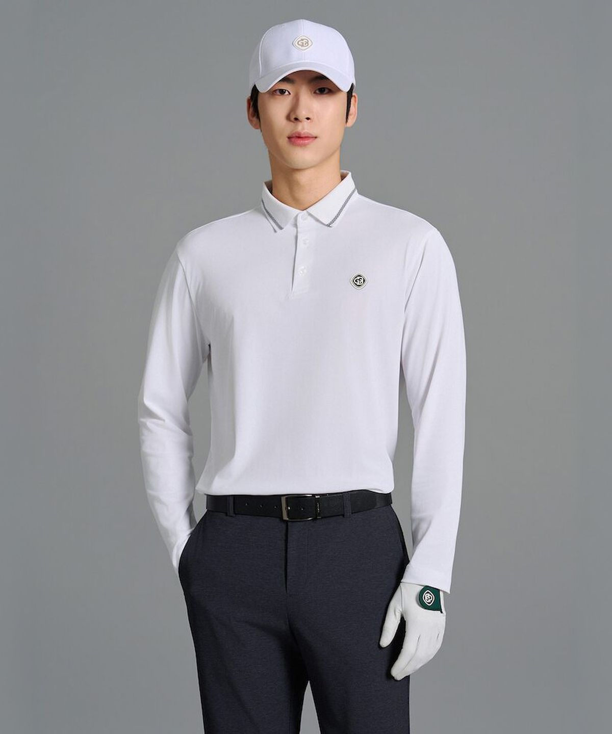 빈폴골프(BEANPOLE GOLF) [HERITAGE] 남성 냉감 피케 긴소매 티셔츠 - 화이트