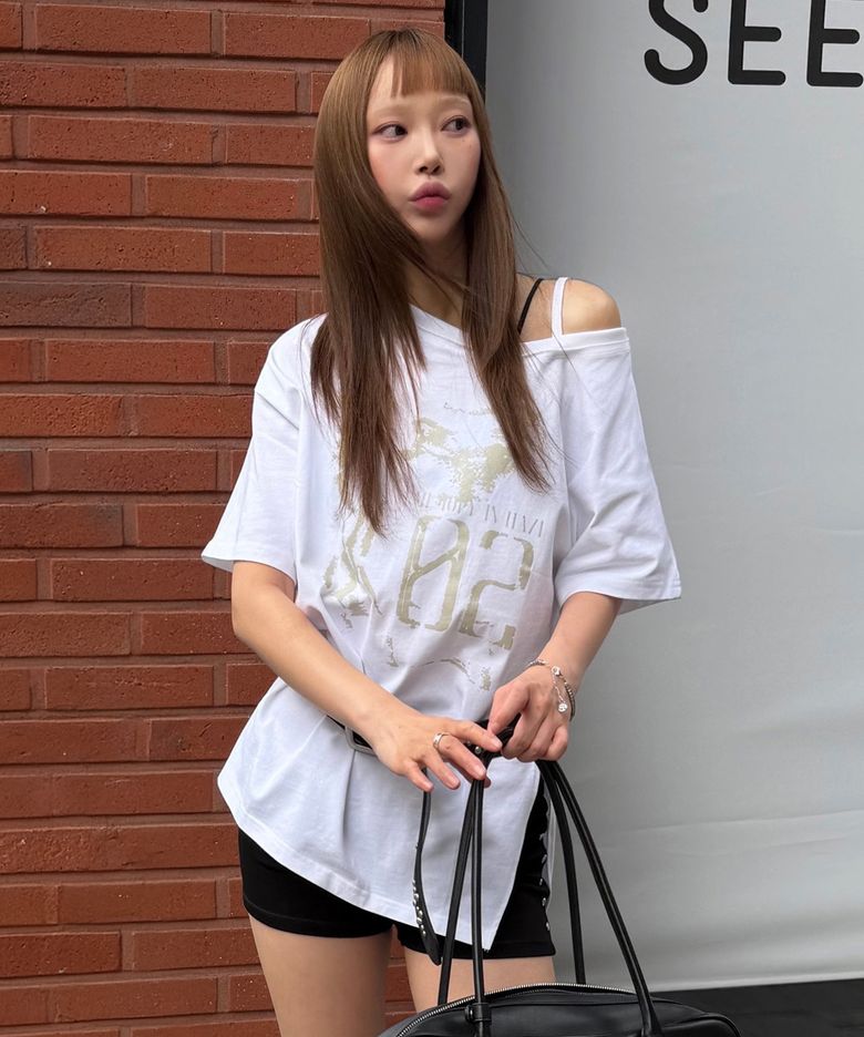 빈티지 슬릿 원숄더 반팔 티셔츠 [WHITE]