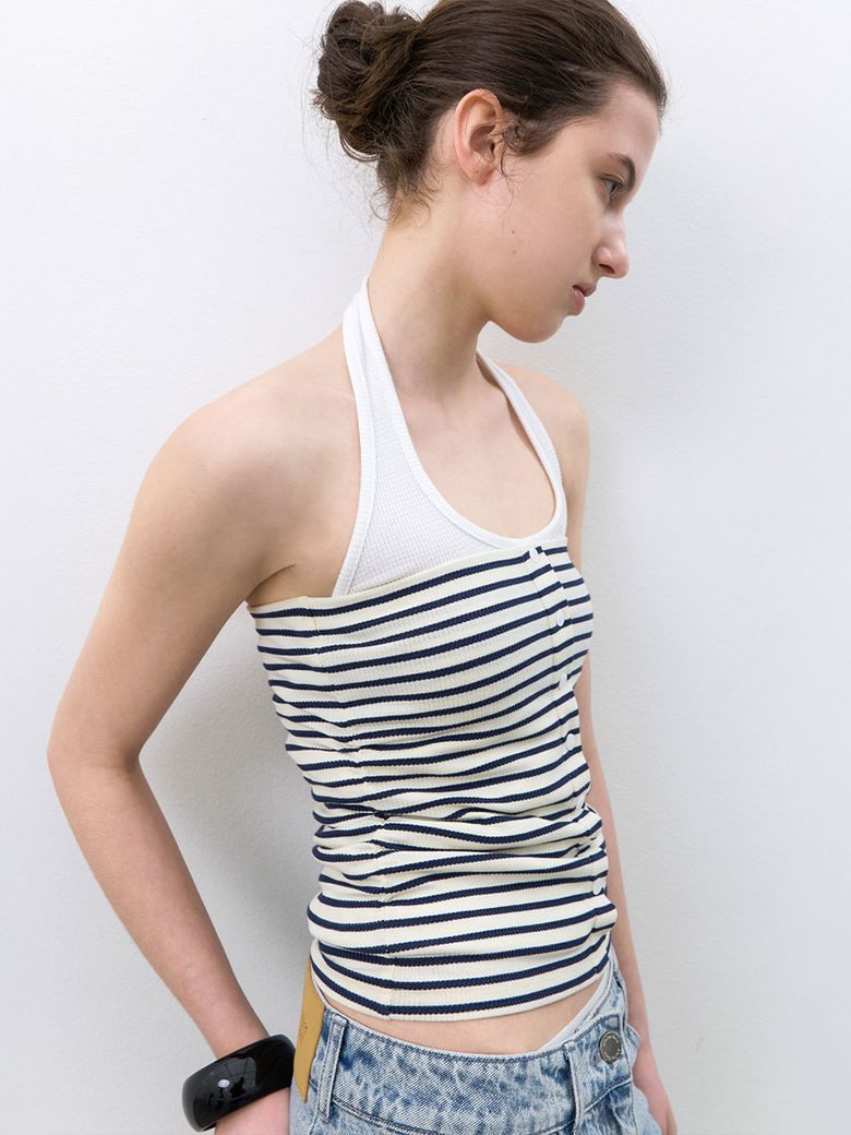 STRIPE SHIRRING TUBE TOP (T-7234)
