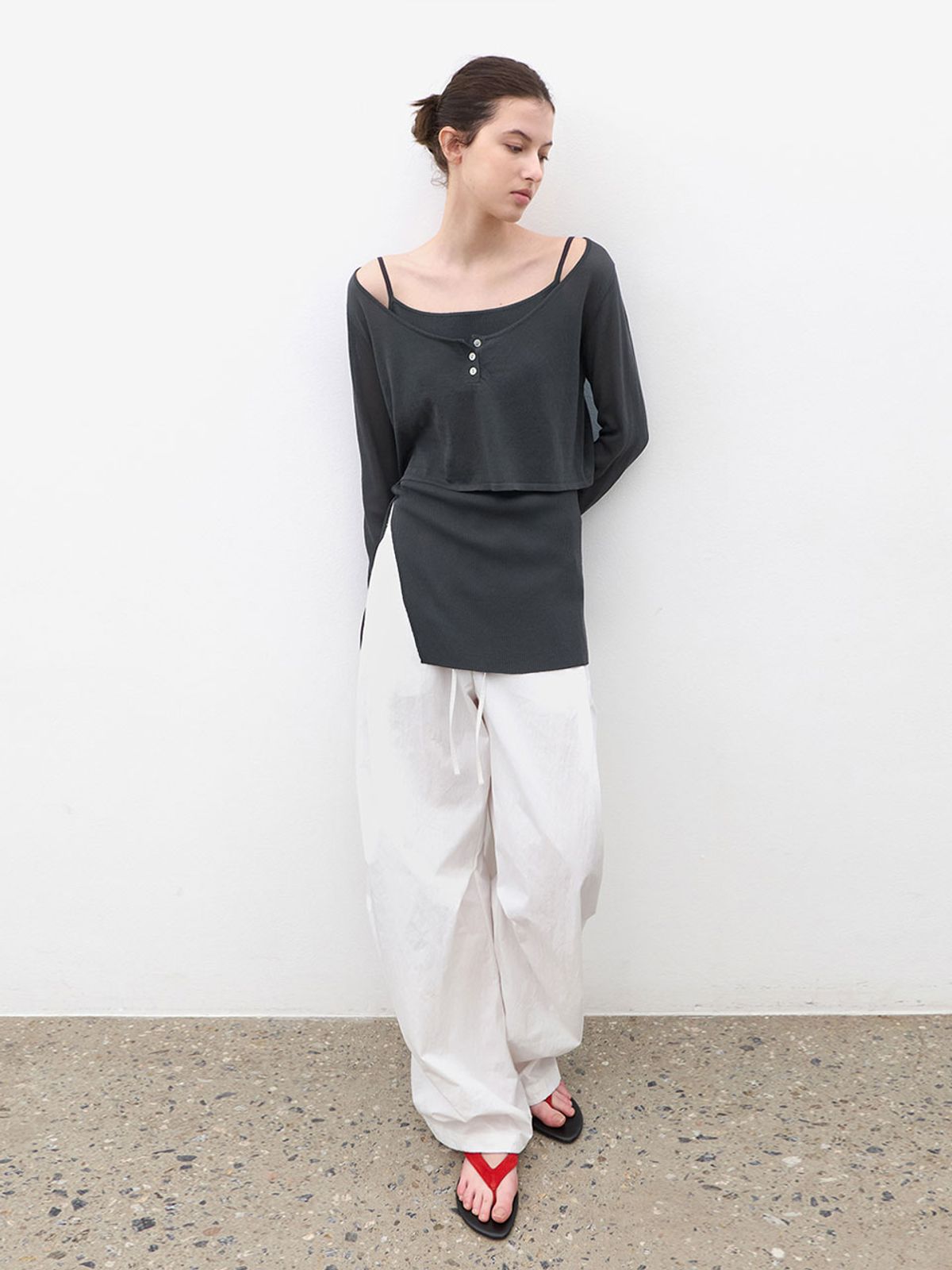 아틀리에 나인(ATELIER NAIN) LAYERD HENRY NECK KNIT SET (T-7247)