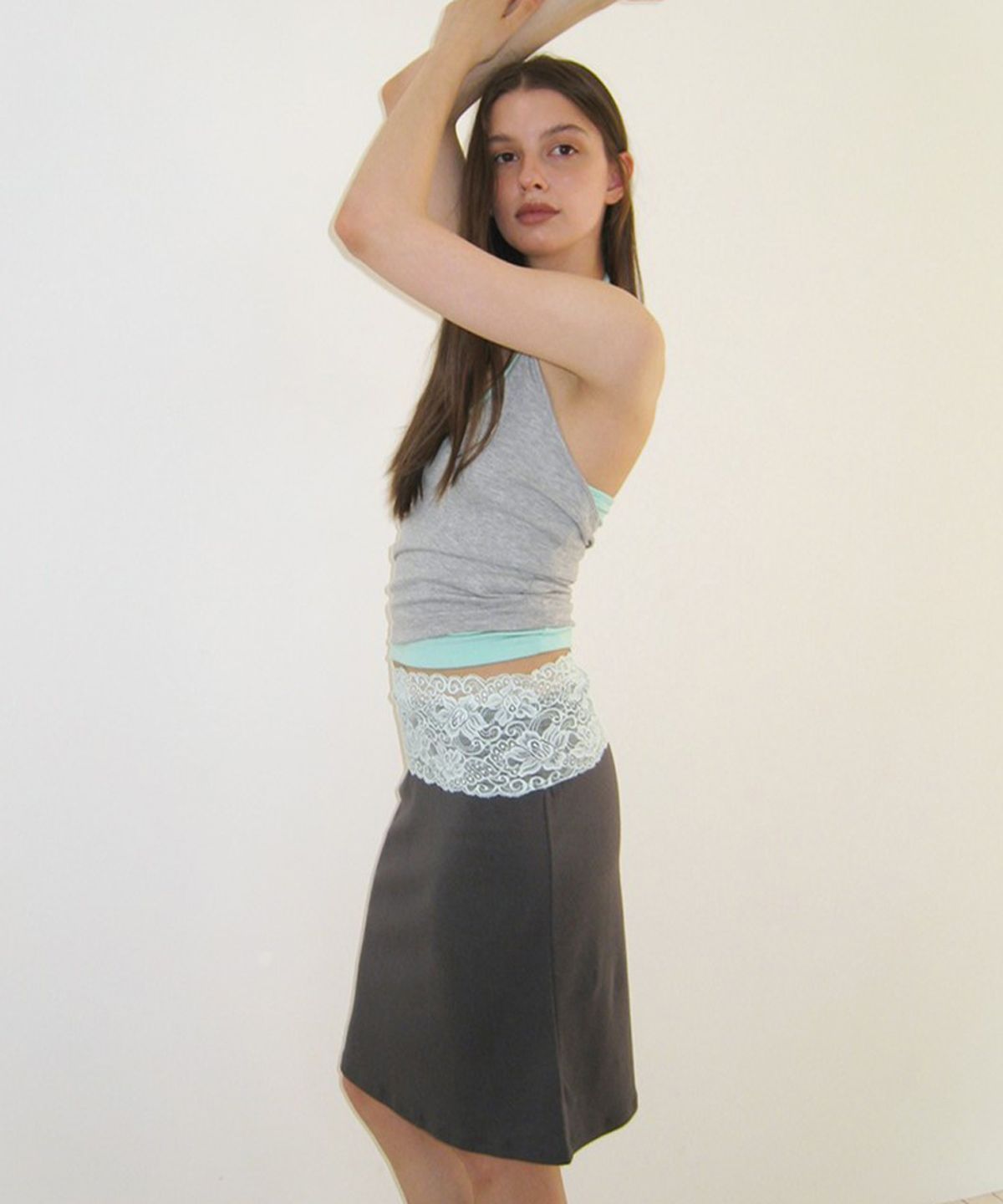 아수라(ASURA) LACE WAIST SKIRT (CHARCOAL)