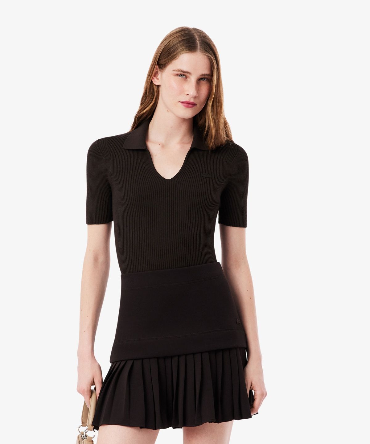 라코스테(LACOSTE) 여성 3D 립조직 오픈카라 스웨터 AF9874-56G 3LA