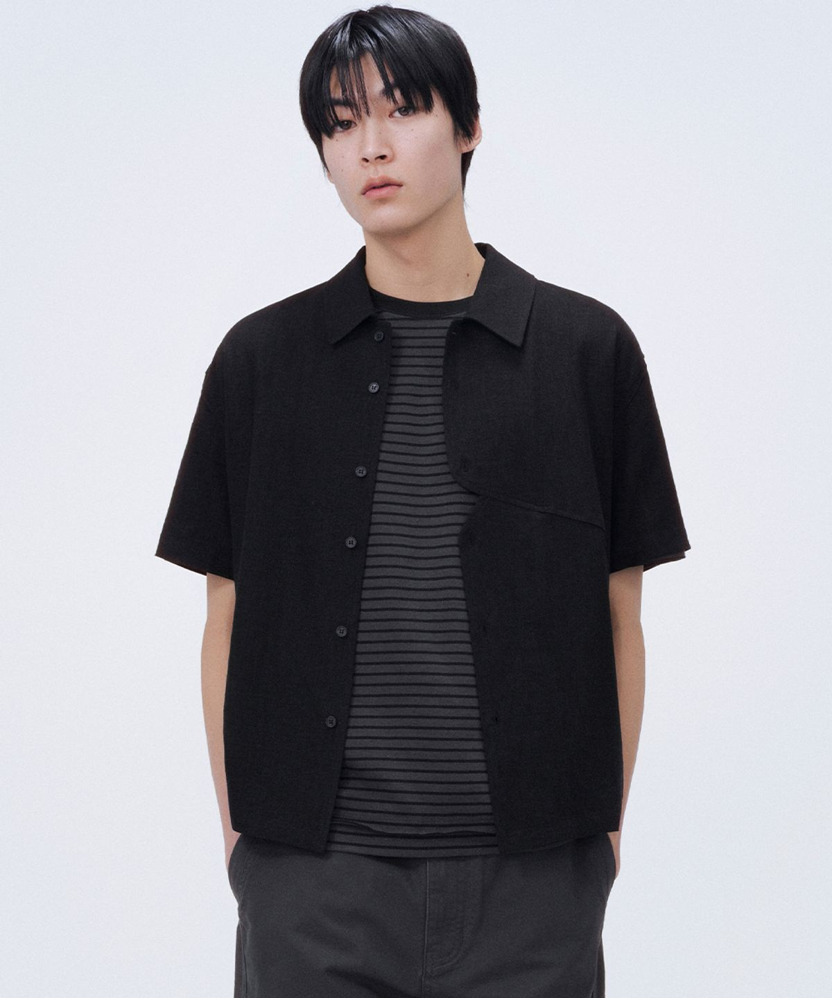 미세키서울 맨(MISEKISEOUL MEN) Diagonal panel linen shirt BLACK