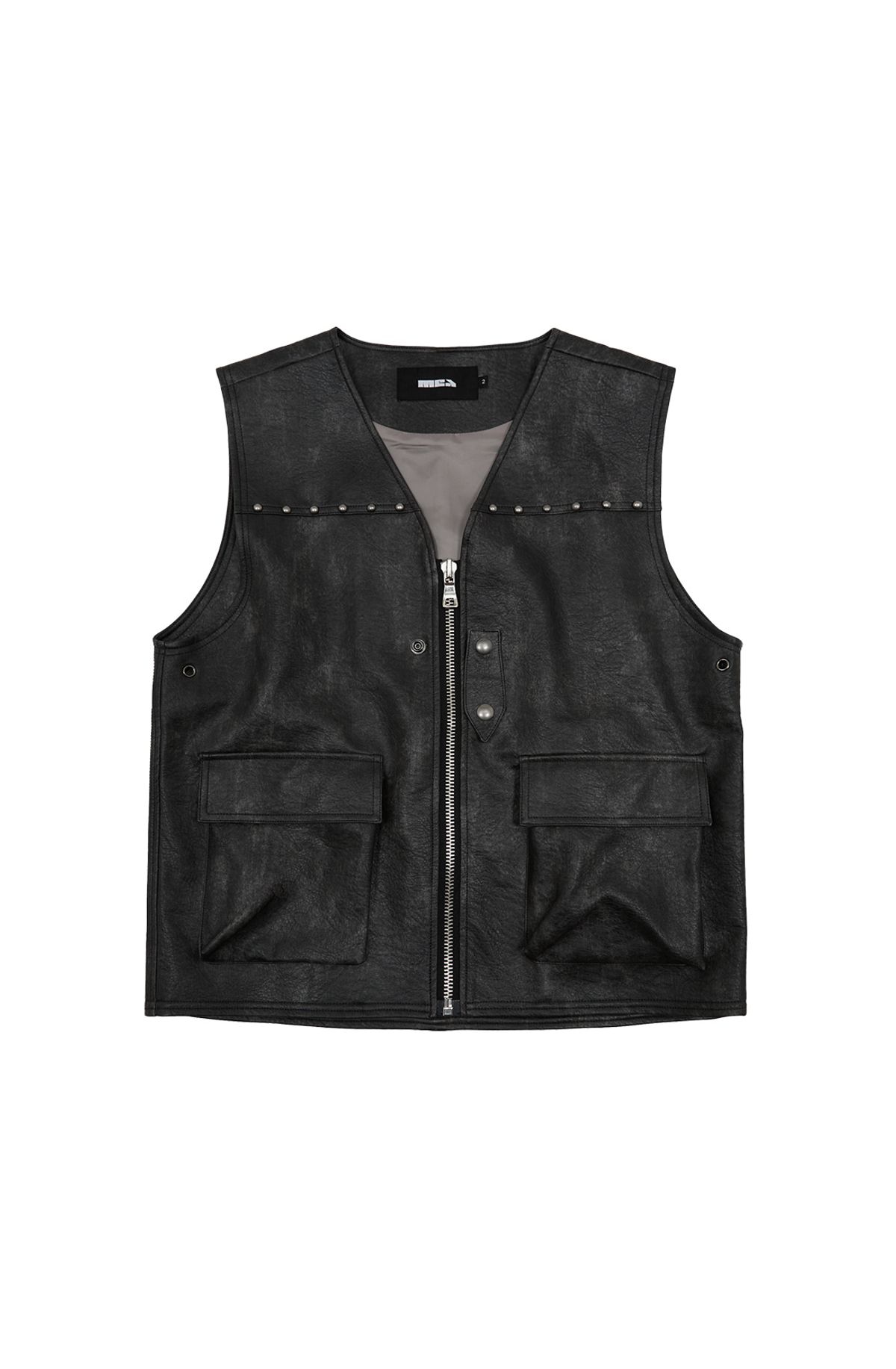 메아(MEA) FAUX LEATHER STUDDED VEST [BLACK]