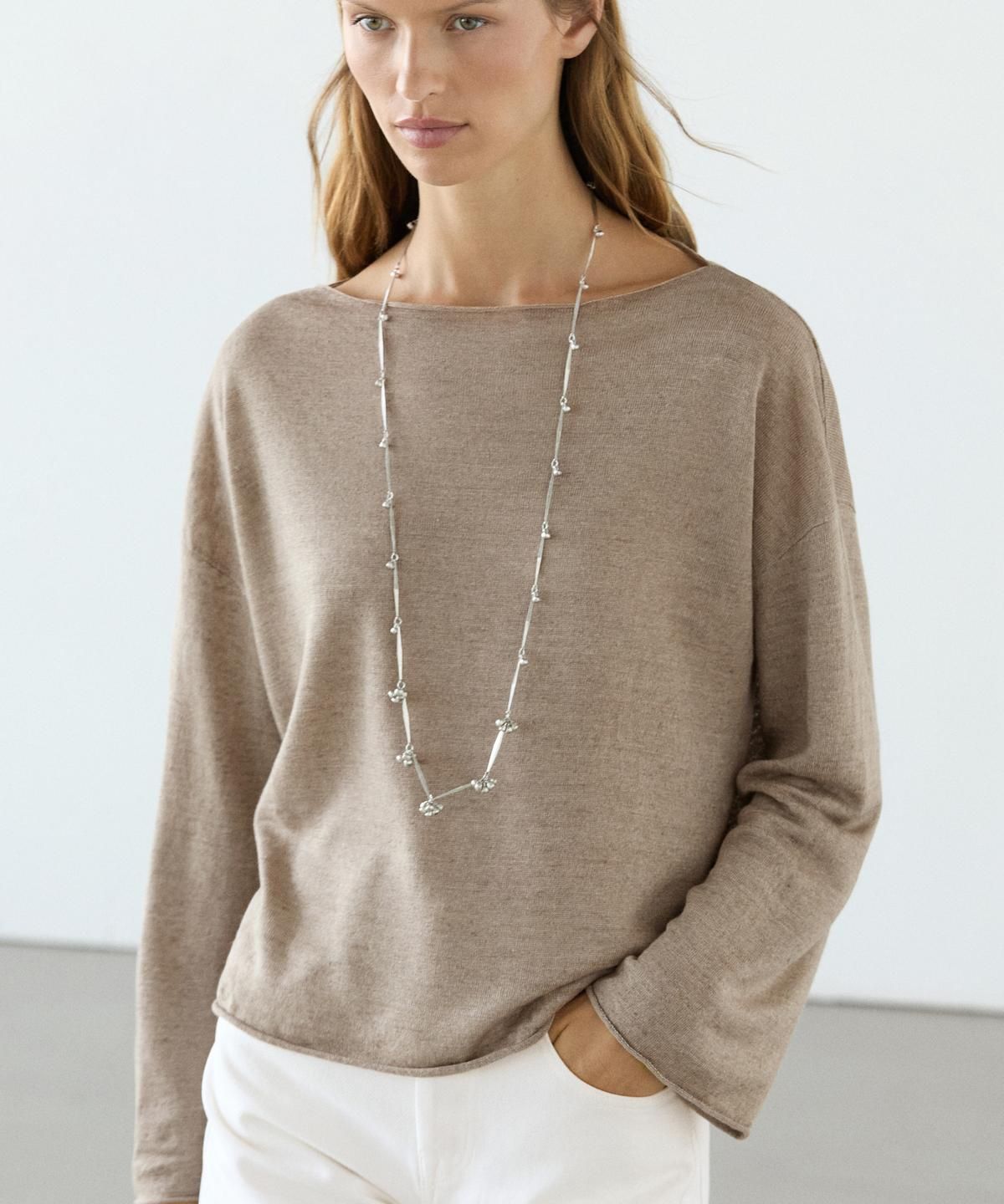 마시모두띠(MASSIMO DUTTI) 린넨 보트넥 니트 스웨터