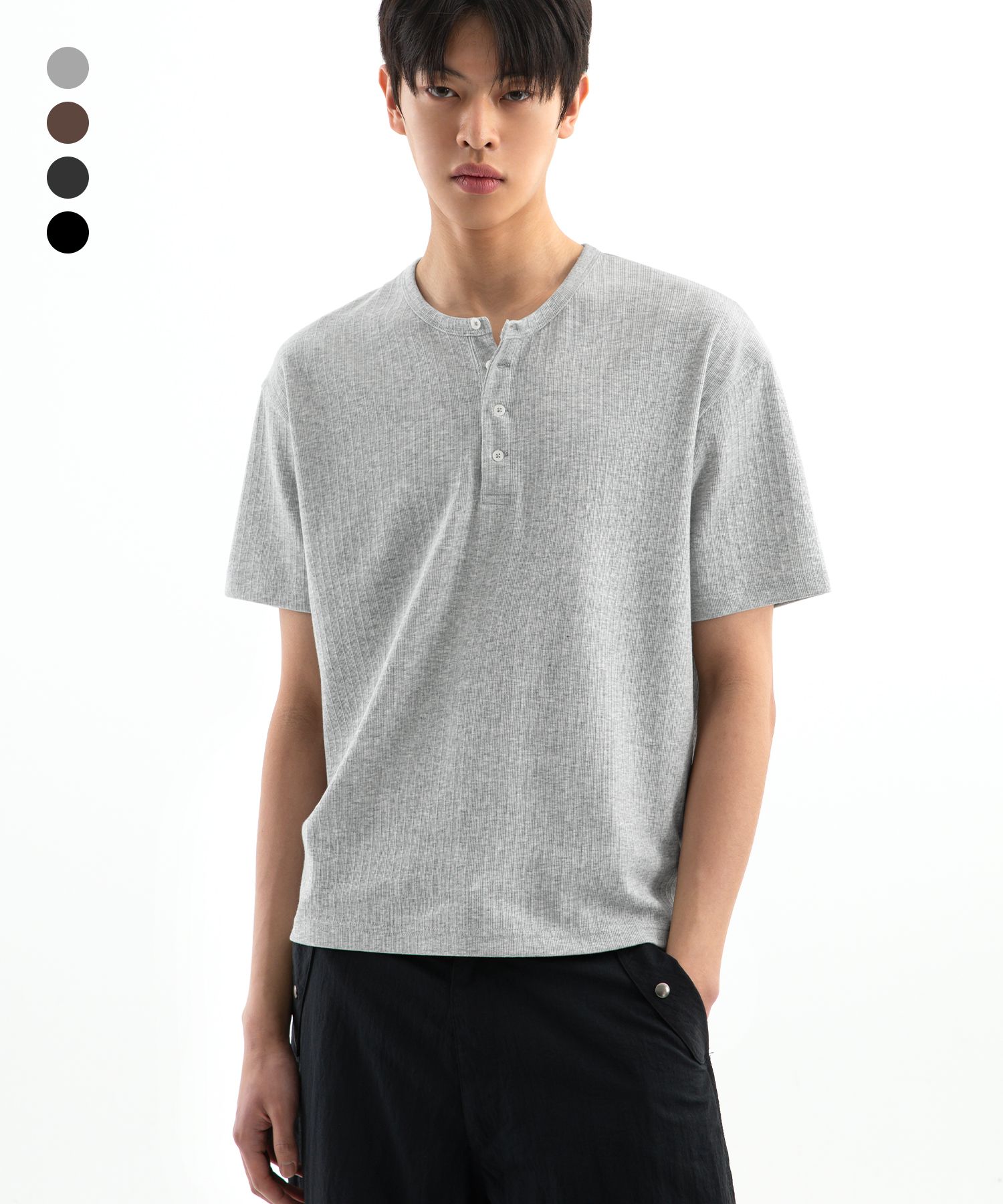 MUSINSA公式 | BRENSON リブクロップヘンリーネック半袖Tシャツ（4カラー）