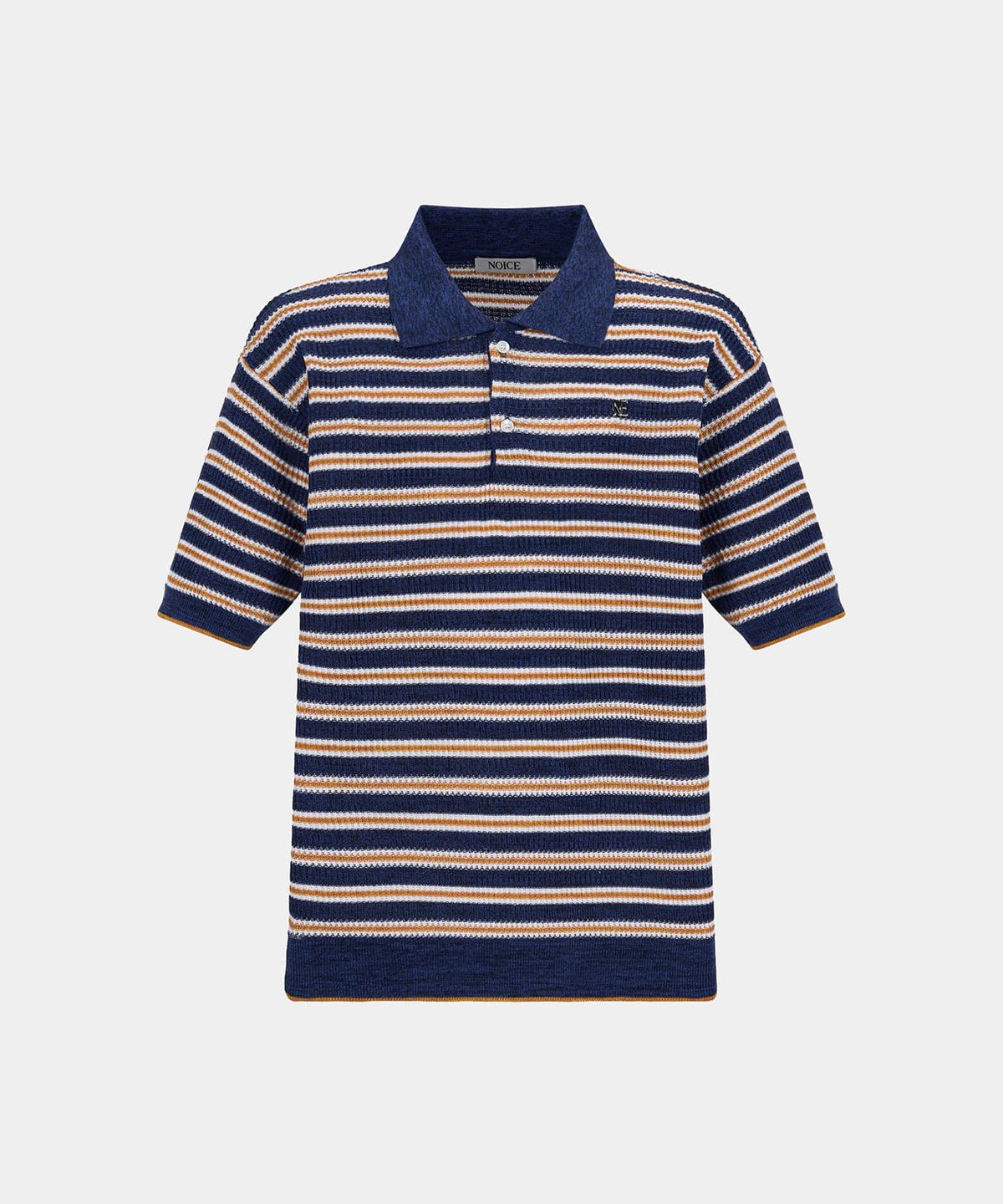 노이스(NOICE) RIBBED STRIPED KNIT POLO SHIRT - NAVY