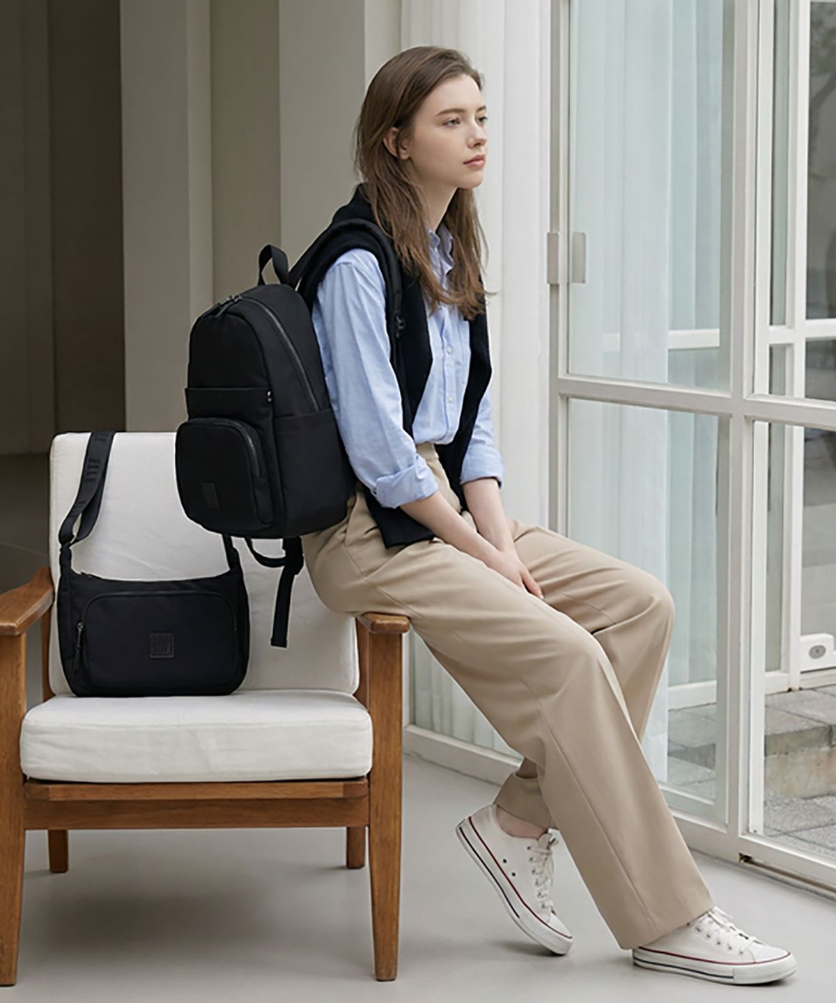 엘르(ELLE) 라일라 여성 나일론 경량 백팩+크로스백 2종 세트