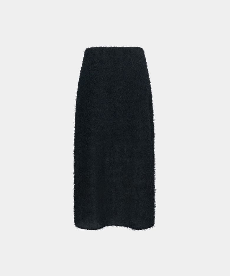 W SHAGGY STRAIGHT MIDI SKIRT - BLACK