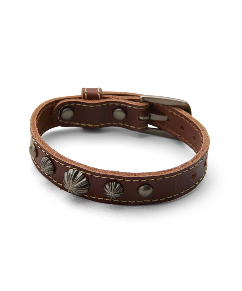 Cow Leather Stud Bracelet Brown