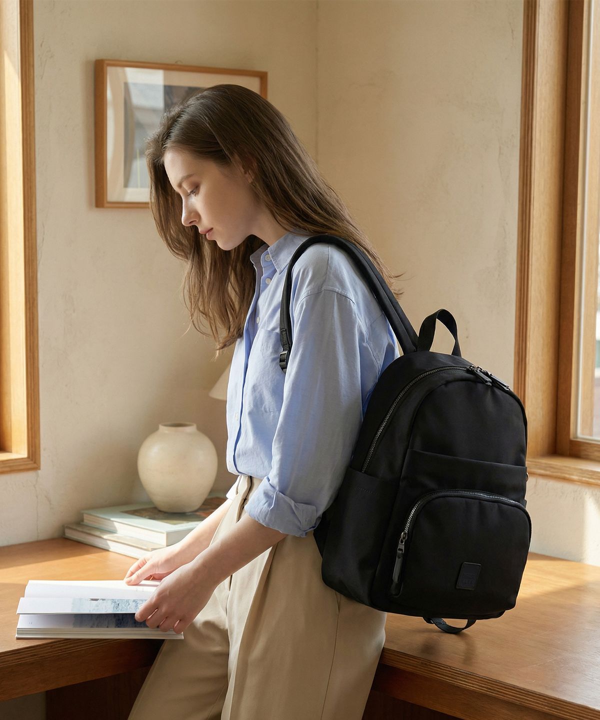 엘르(ELLE) 라일라 여성 캐주얼 여행용 나일론 경량 백팩