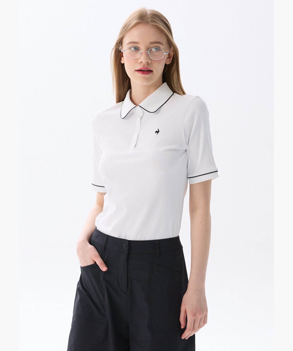 르꼬끄 골프(LECOQ GOLF) [COQ TAP] 여성 골지 카라 반팔 티셔츠 WHTE GR122LTS31