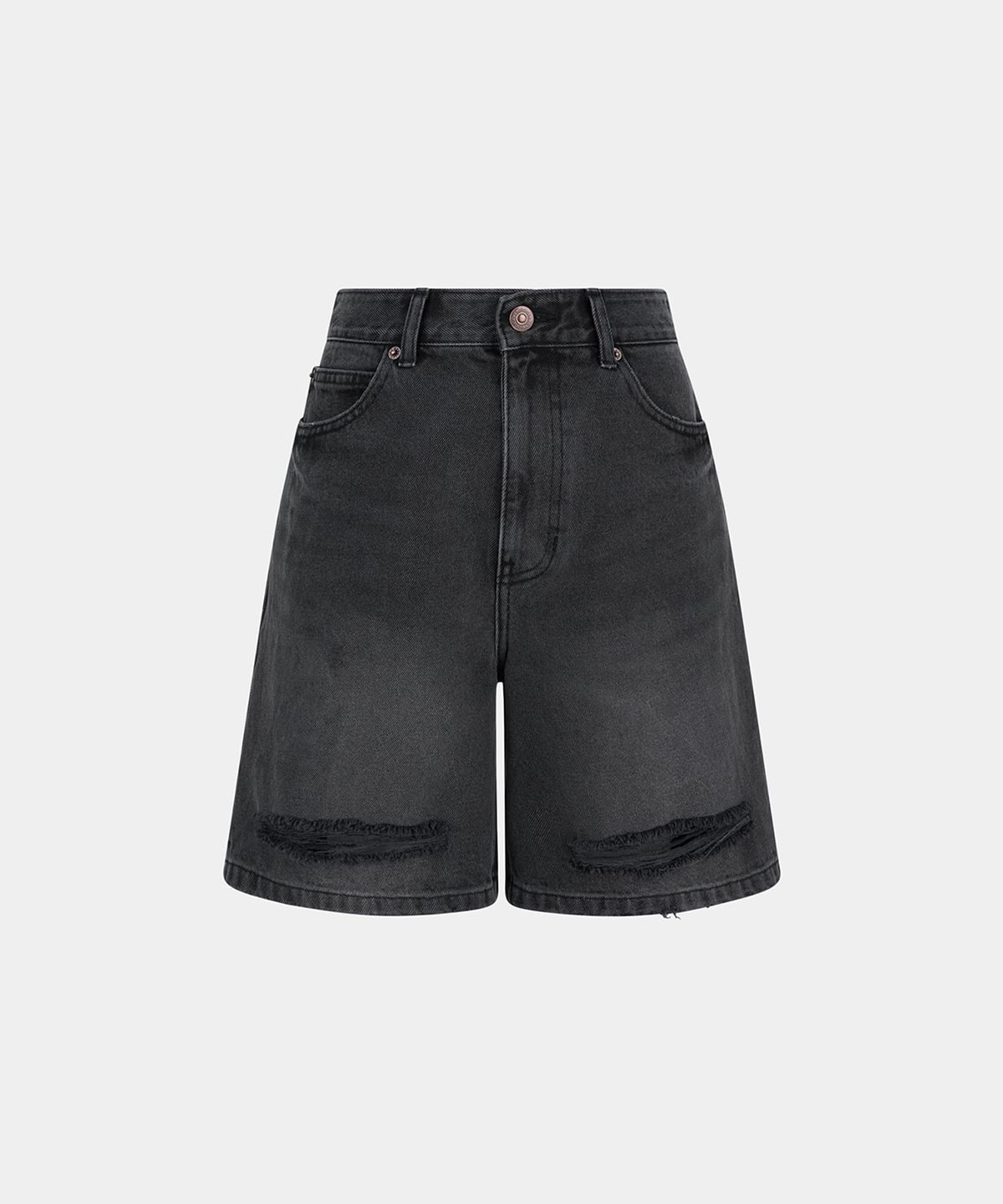 노이스(NOICE) W DESTROYED WASHED DENIM SHORTS - BLACK