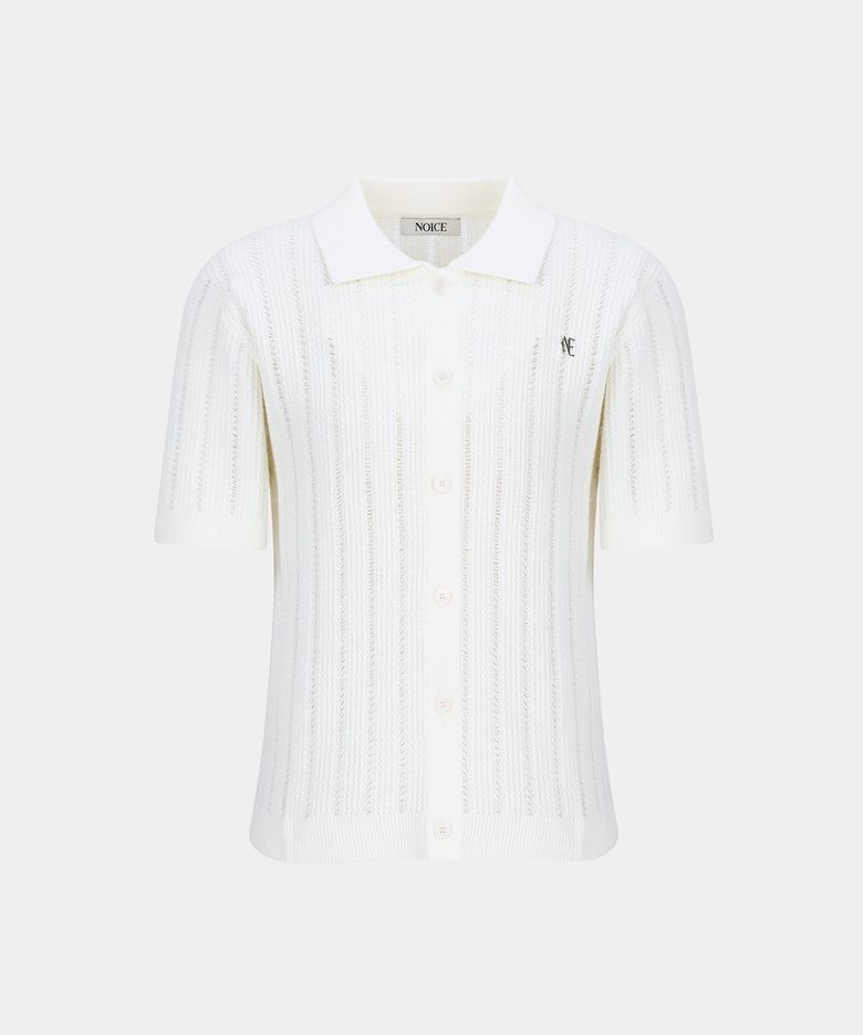 W LATTICE COTTON CARDIGAN - OFF WHITE