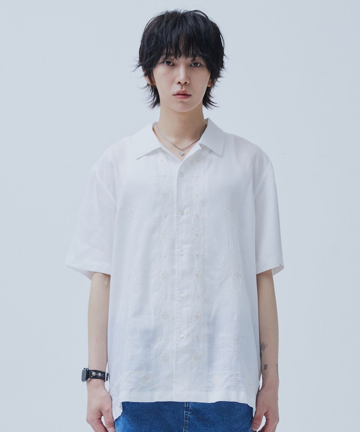 오가프(OGARP) Cuban Open Collar Half Shirt White