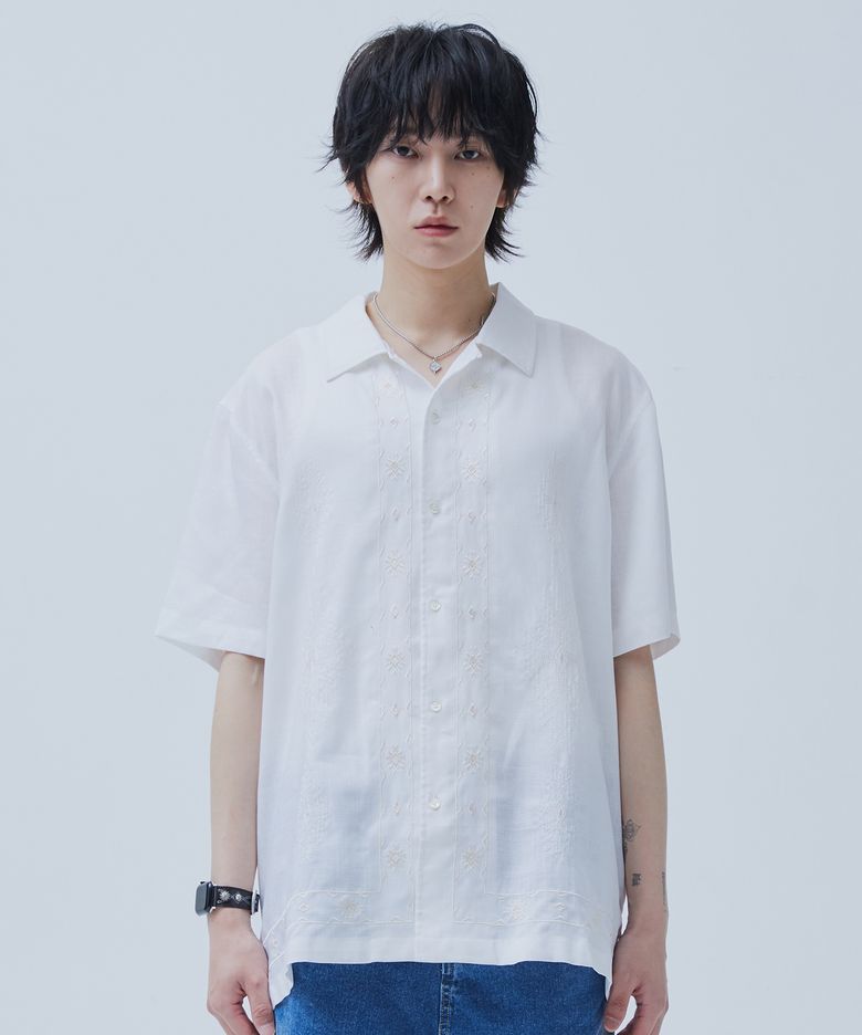 Cuban Open Collar Half Shirt White