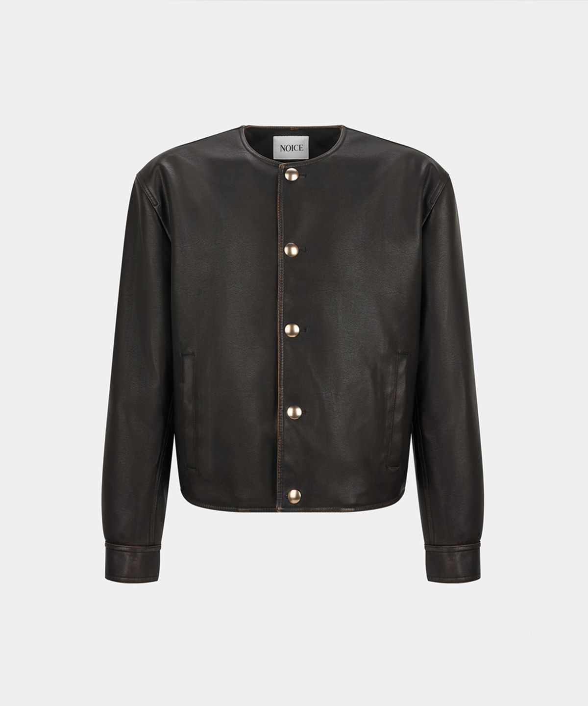 노이스(NOICE) W PURE COLLAR FAUX LEATHER JACKET - BROWN