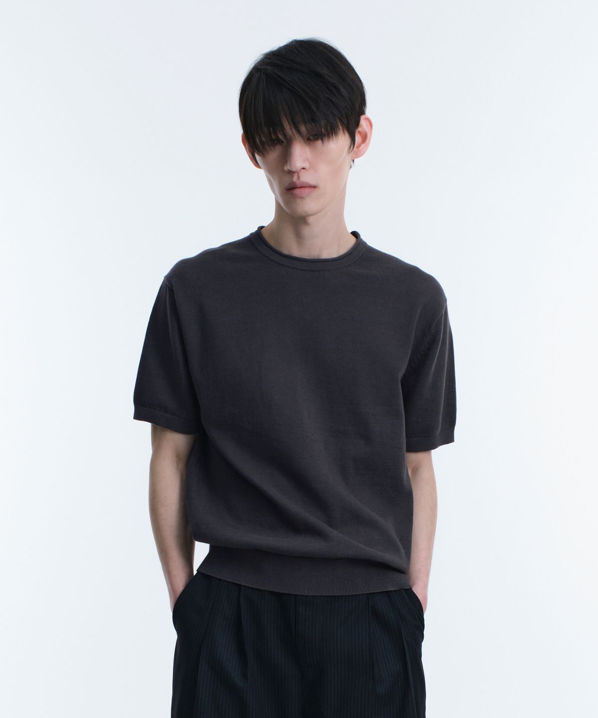 다이브인(DIVEIN) LOUNGE COTTON KNIT T-SHIRTS (CHARCOAL)