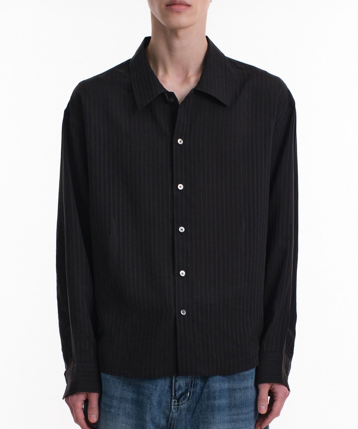 다이브인(DIVEIN) SHEER STRIPE SHIRT (BLACK)
