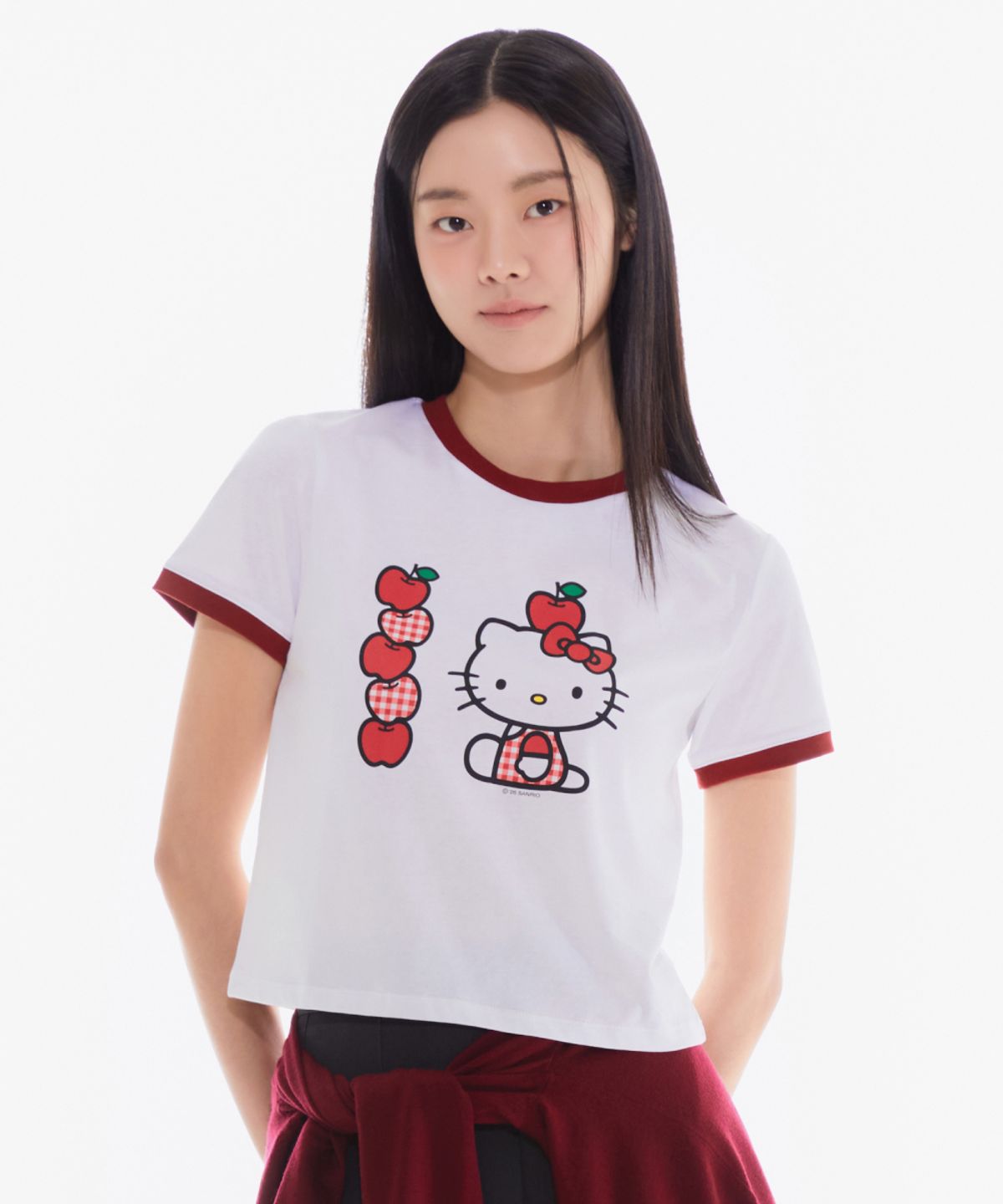 스파오(SPAO) [산리오캐릭터즈] 링거 크롭 반팔 티셔츠(RED)_SPRLG37U02