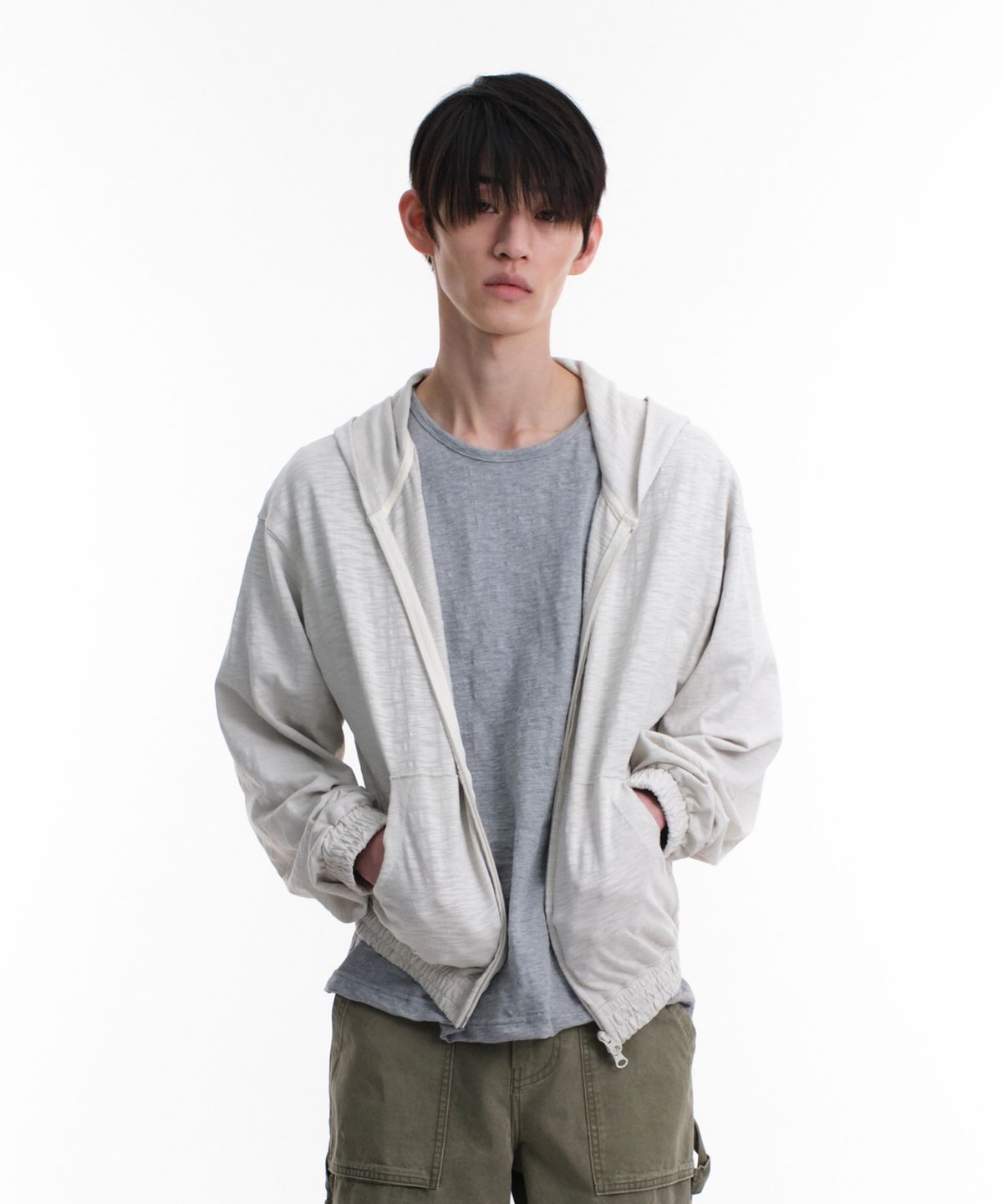 다이브인(DIVEIN) SLUB CROP HOOD ZIP-UP (IVORY)