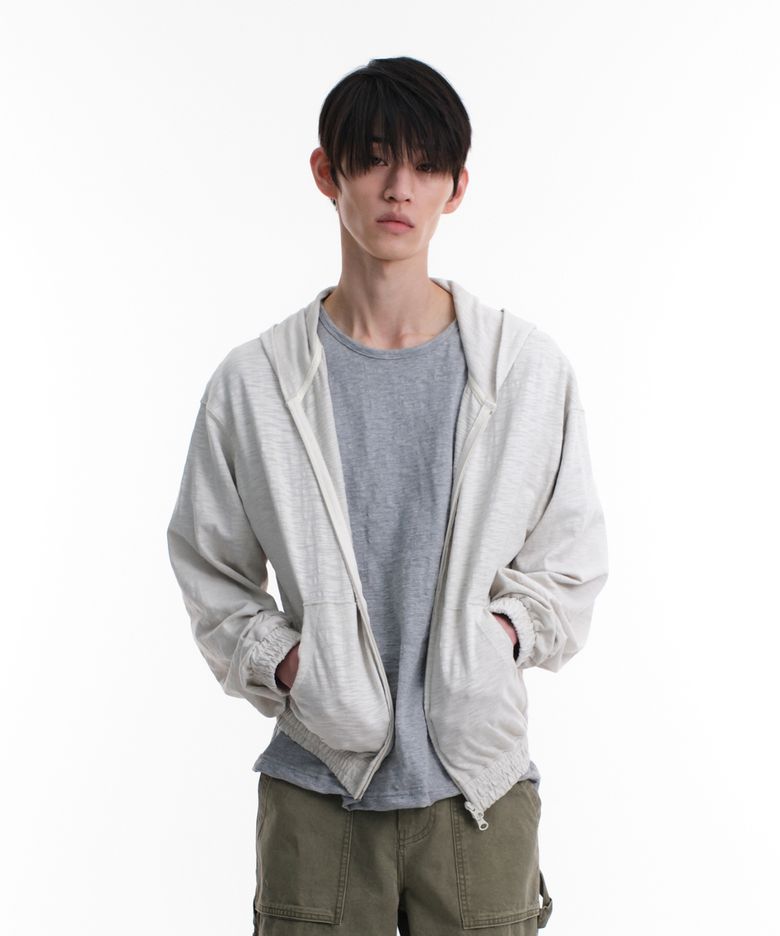 SLUB CROP HOOD ZIP-UP (IVORY)